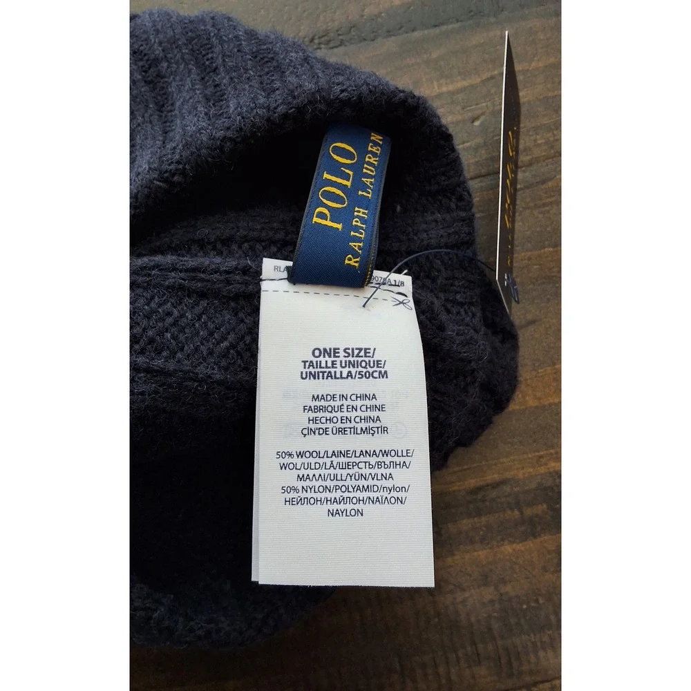 Polo Ralph Lauren‎ Mens Ribbed Wool Blend Beanie Hat Navy Pony Logo Preppy
